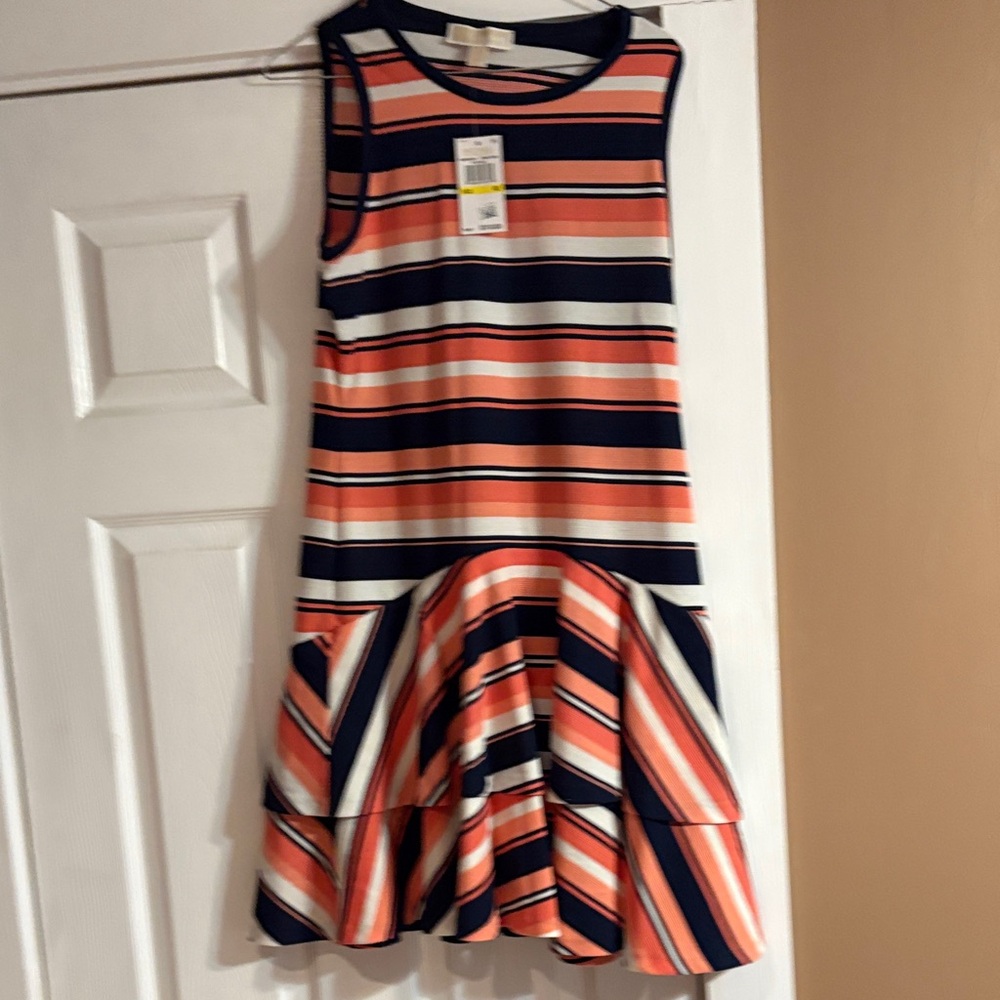 Michael Kors Kids Dress in Navy, Pink, and White Stripes